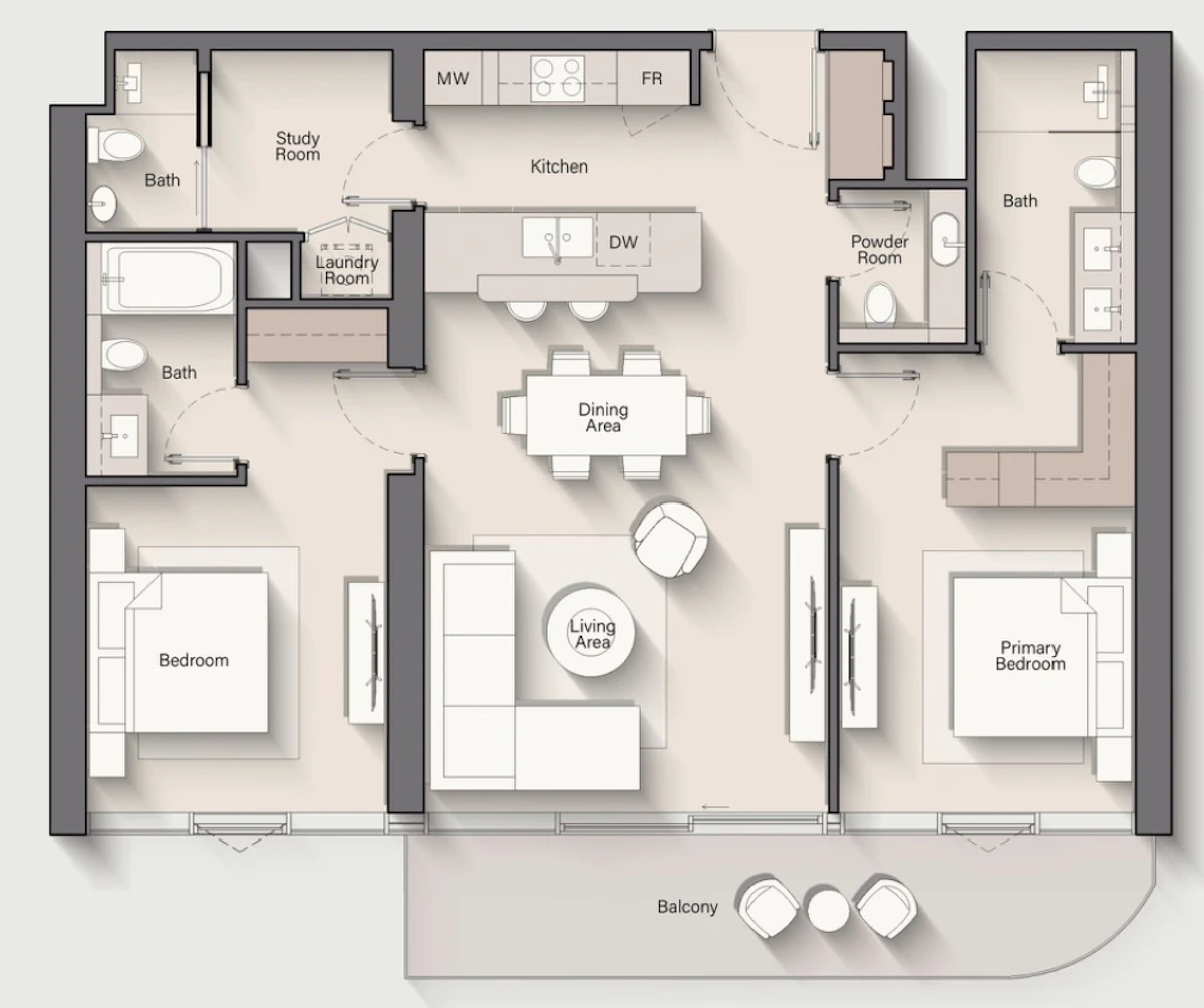 Costa Mare Tower III 2BR 間取り図