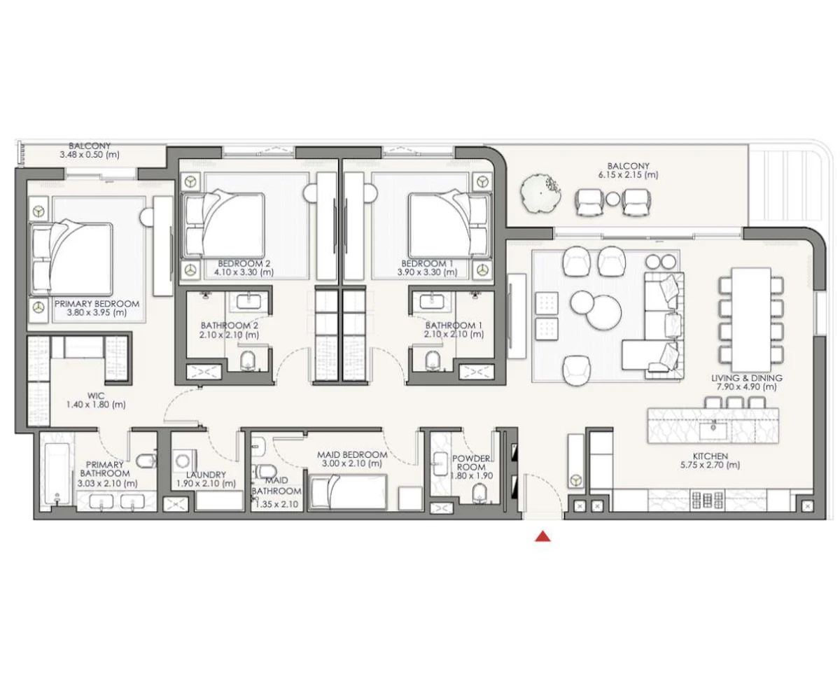 Palm Central Private Residences 3BR 間取り図