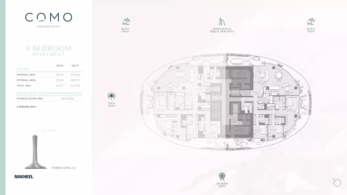 Como Residences 3BR 間取り図