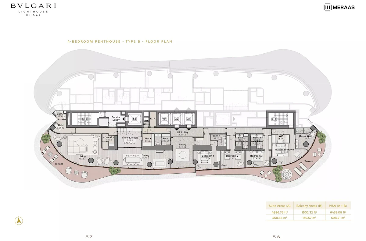 Bulgari Lighthouse 4BR Penthouse 間取り図