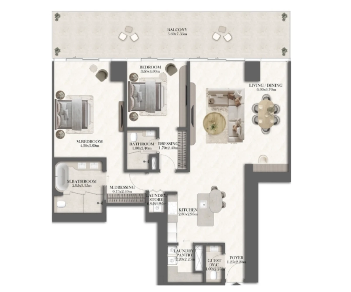 Jumeirah Residence 1BR  間取り図