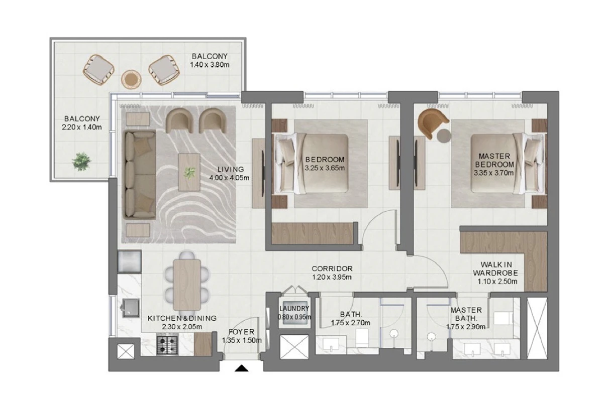 Golf Hills 2BR 1012 間取り図