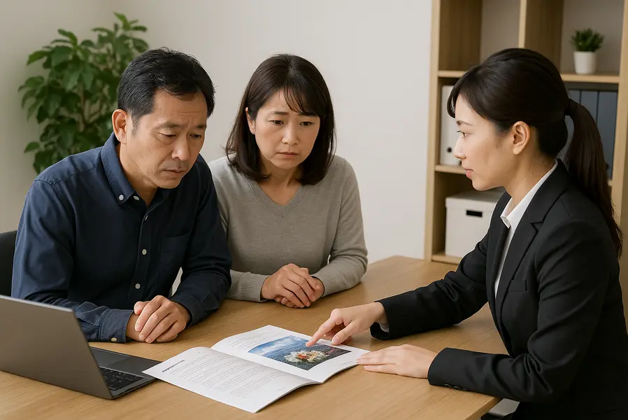 散骨プランについて業者と打ち合わせをするイメージ