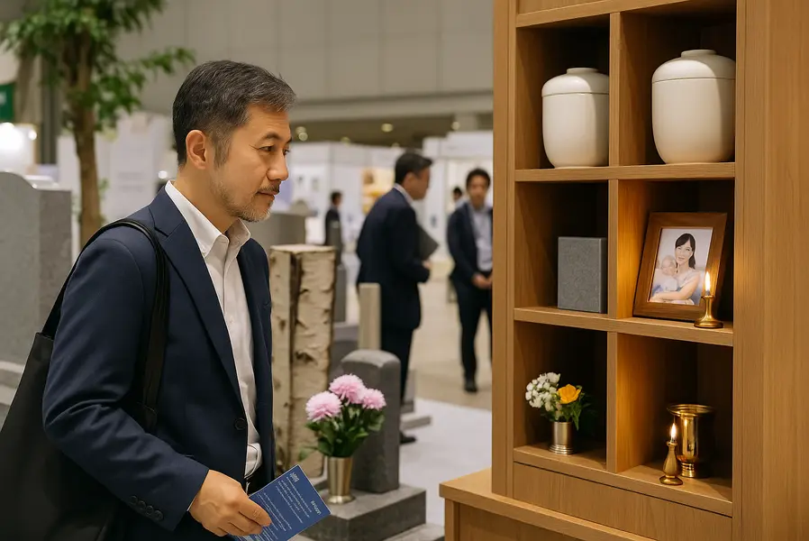 手元供養品を選ぶ男性