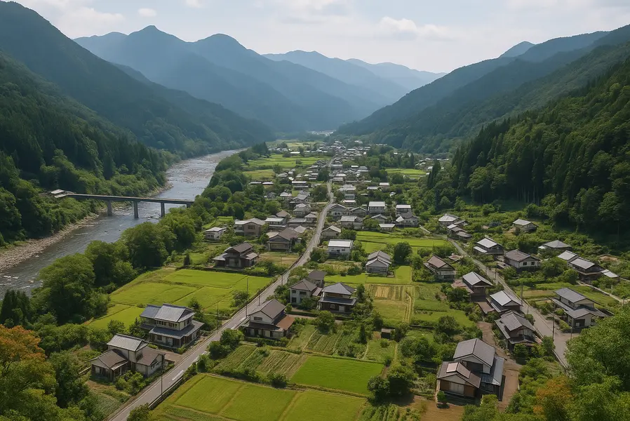山村の上空写真