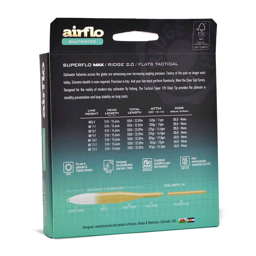 SUPERFLO RIDGE 2.0 FLATS TACTICAL TAPER 12' CLEAR TIP | Airflo
