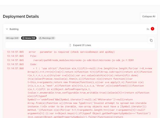【Vercelエラー】error parameter is required (check servicedomain and apikey)のサムネイル