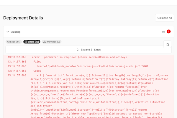 【Vercelエラー】error parameter is required (check servicedomain and apikey)のサムネイル