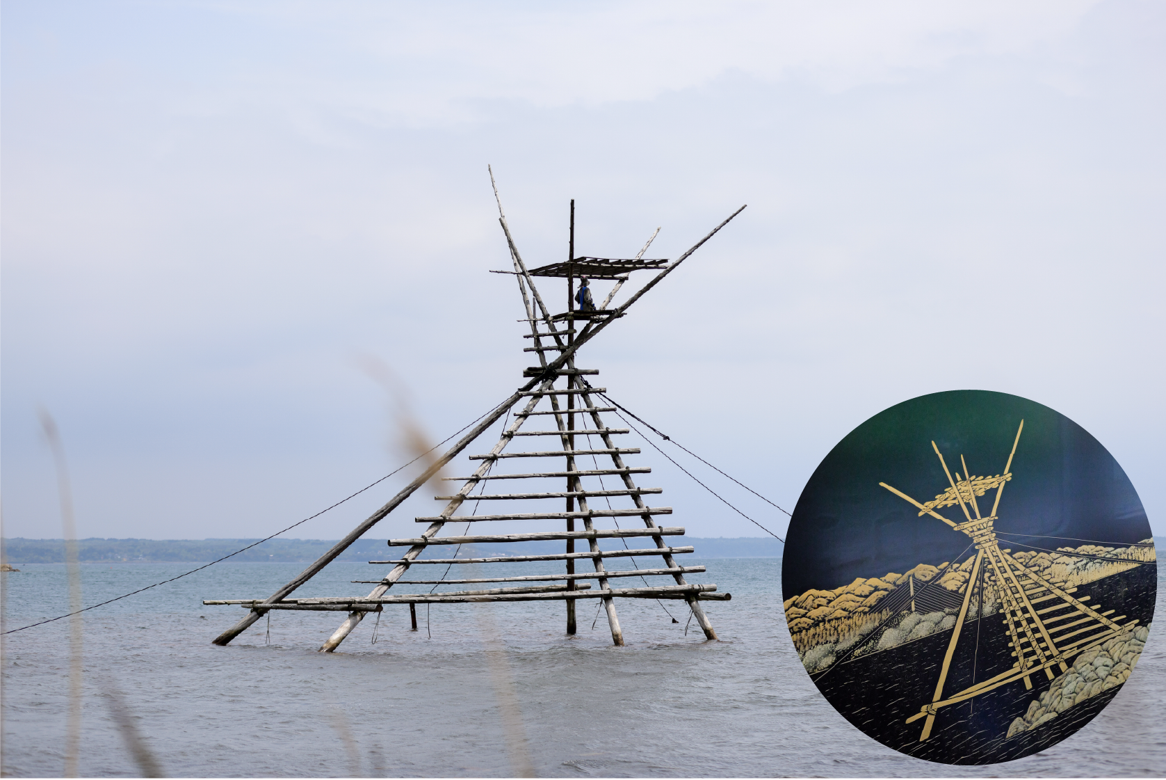 3度の大きな揺れにも耐えた奇跡の「ボラ待ち櫓」とそれをモチーフにした列車内の輪島塗装飾