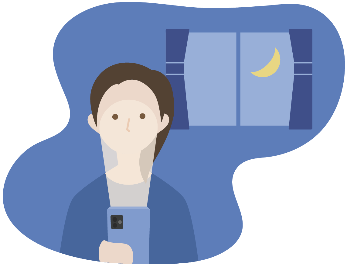 夜にスマホを使っているイラスト