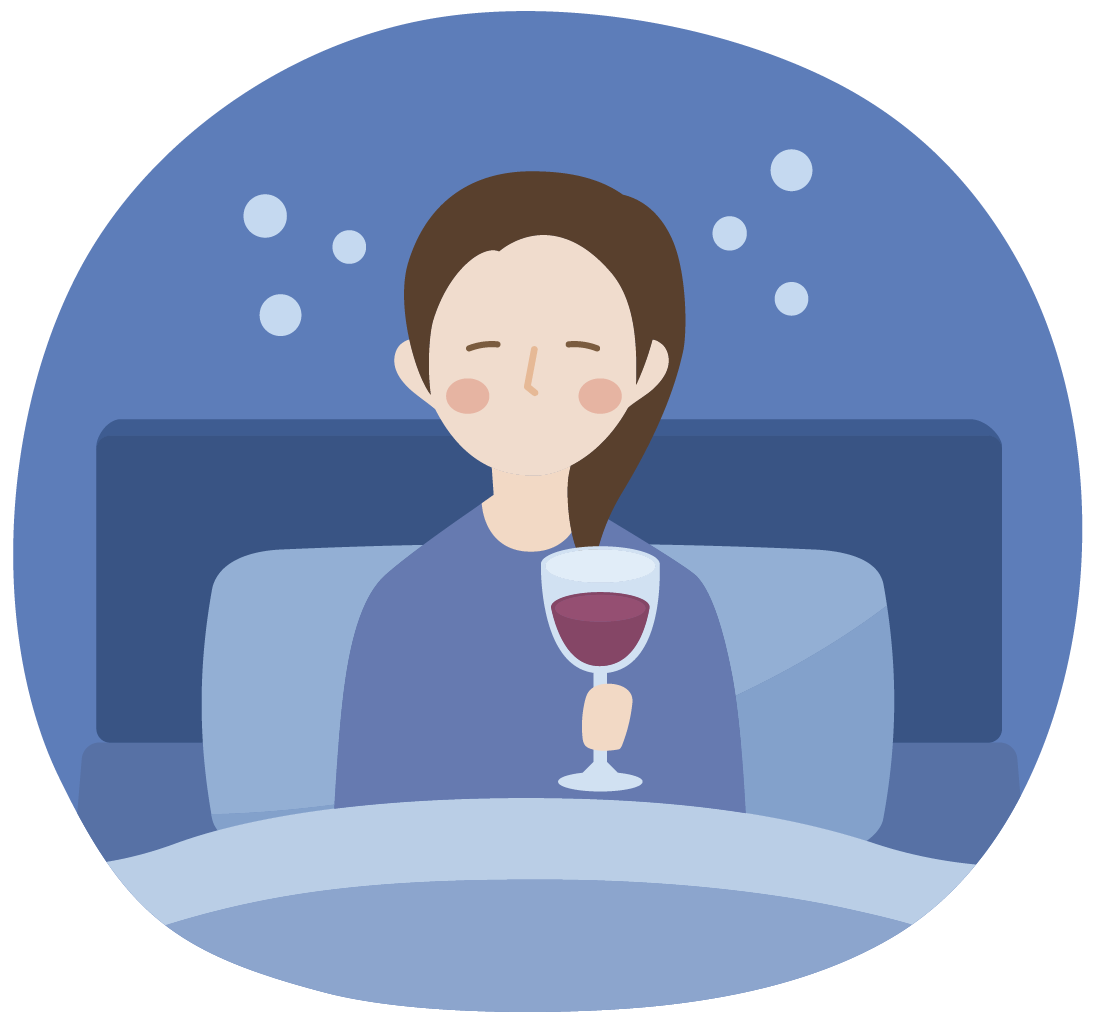 就寝前にお酒を飲んでいるイラスト