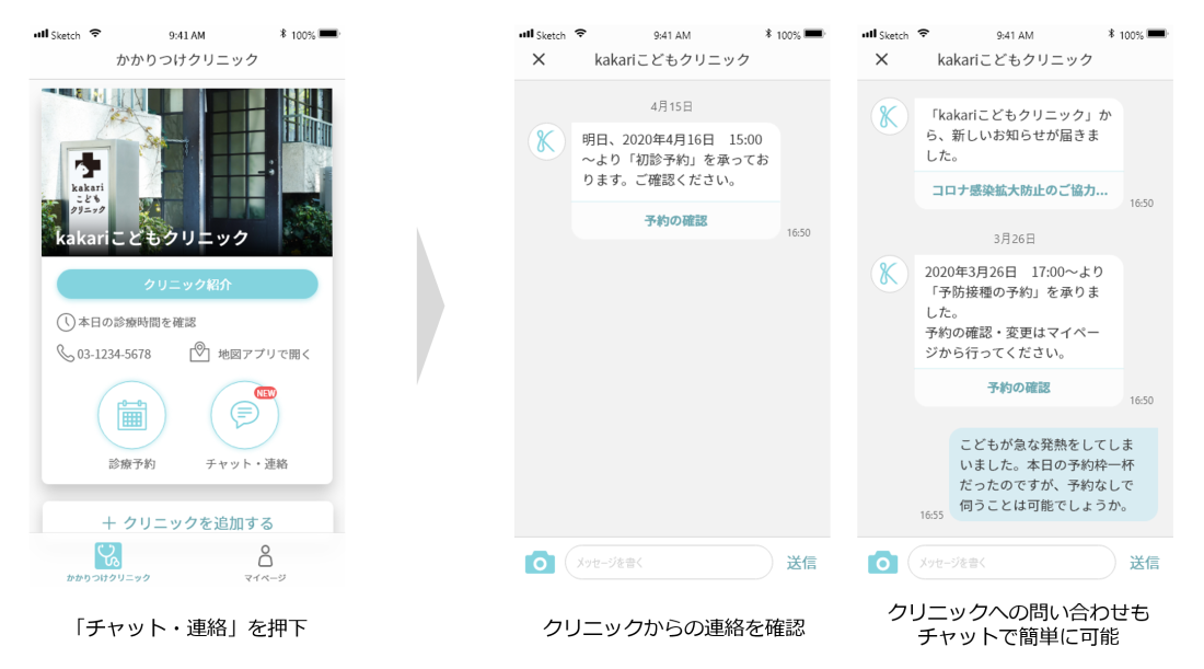かかりつけクリニック支援サービス「kakari for clinic」チャット機能