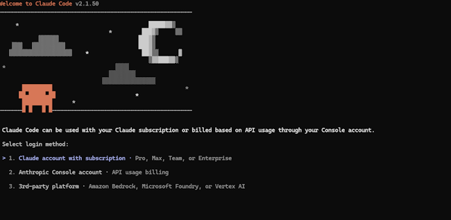 Claude Code起動後のログイン選択画面