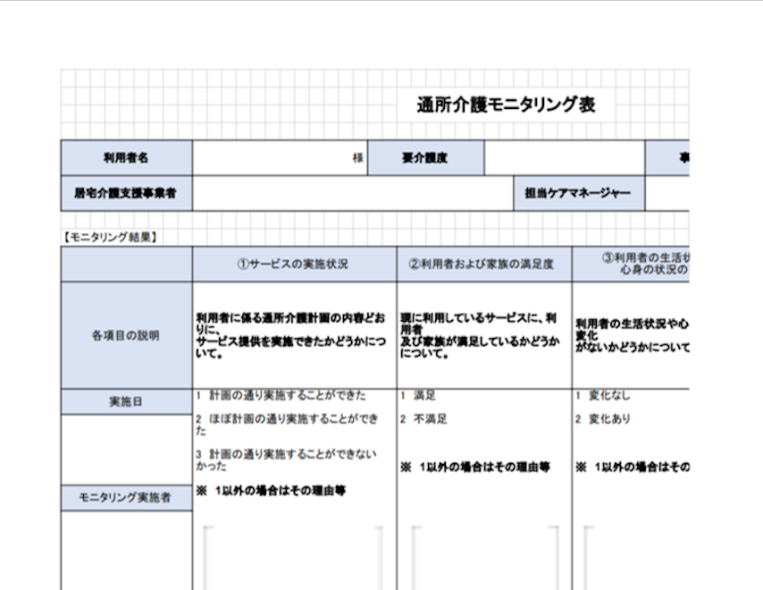 モニタリング表 通所介護 とは 書き方と様式無料ダウンロード 介護経営ドットコム
