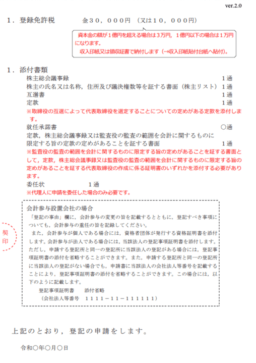 自分で役員 取締役 代表取締役等 重任の登記申請をするためのテンプレートと記入例を紹介します Ai Con登記