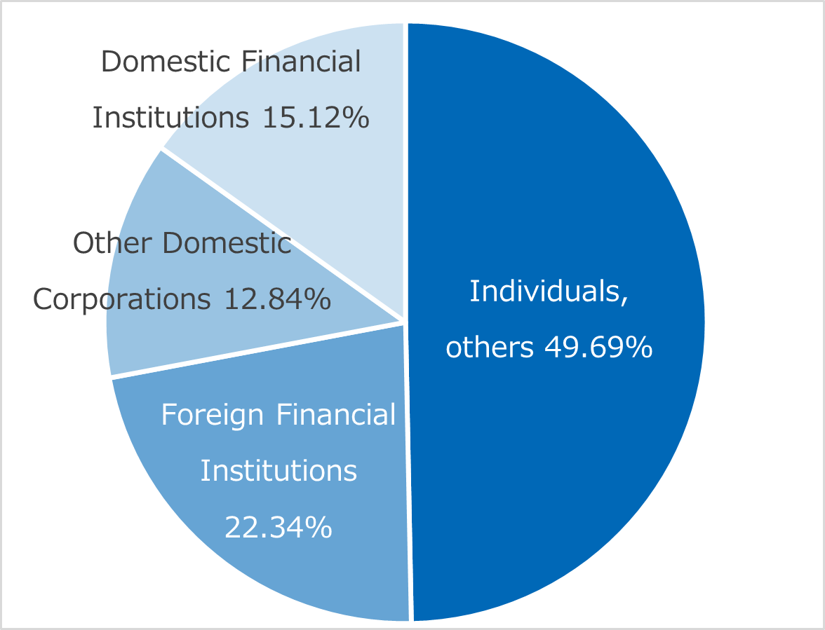 Individuals, others 49.69% Foreign Financial Institutions 22.34% Other Domestic Corporations 12.84% Domestic Financial Institutions 15.12%