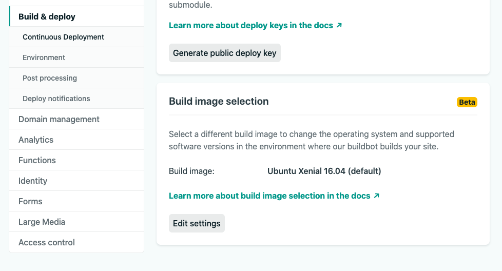 Netlify Build Image Setting