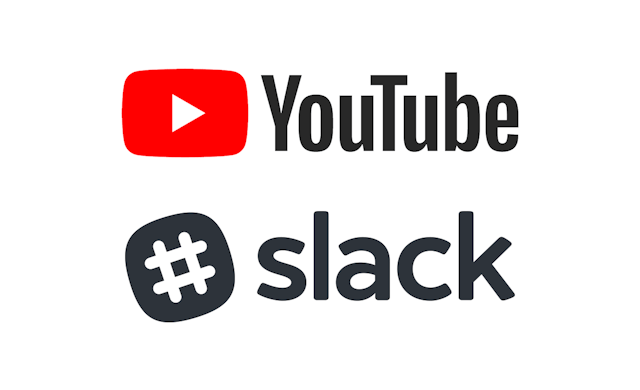 Youtubeロゴ。Slackロゴ。